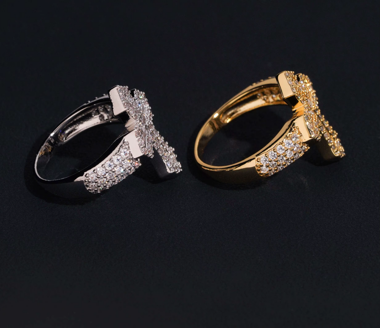 Cross Style Iced Out Baguette Moissanite Men Ring 925 Silver Plated Gold