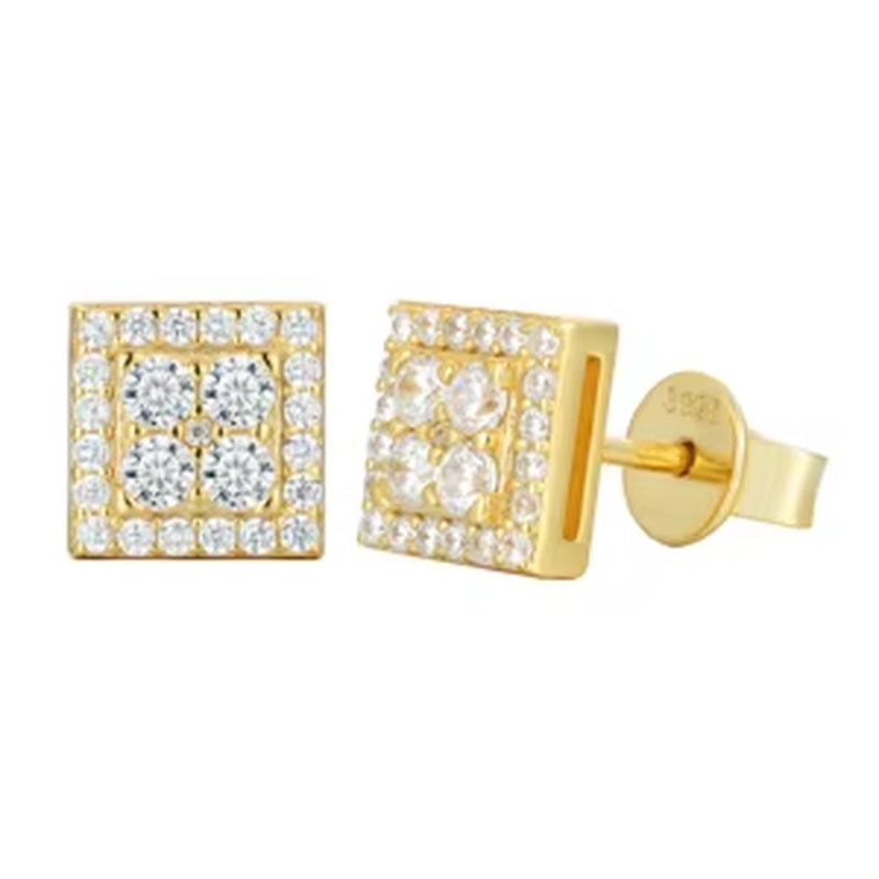 Luxury Geometric Gift Ear Jewelry 925 Sterling Silver Vvs Moissanite Diamond Iced Out Square Stud Earrings with Certificate
