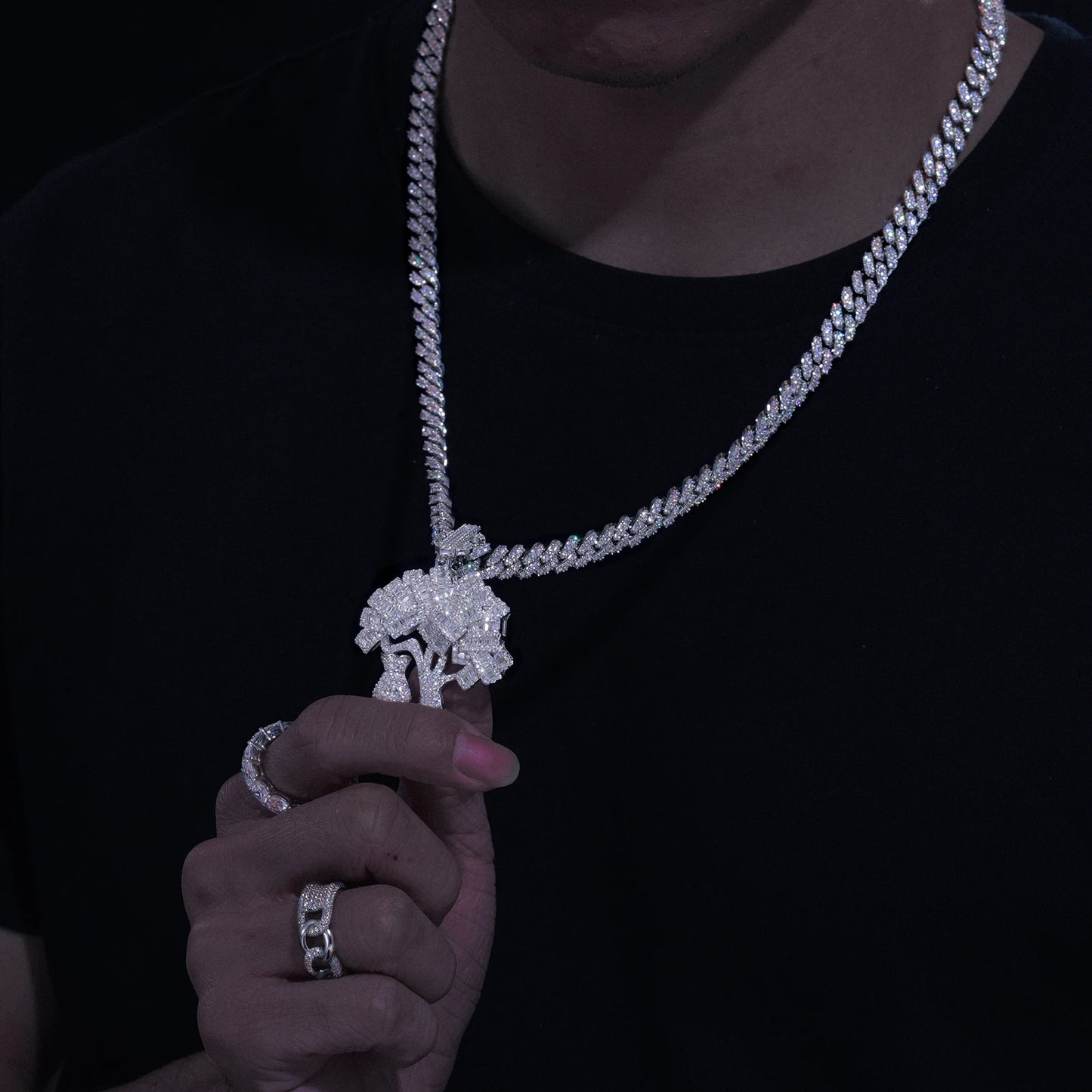 Dropshipping Hip Hop Mens 925 Sterling Silver VVS Baguette Moissanite Diamond Iced Out Dollar Tree Pendant with Money Bag Charm
