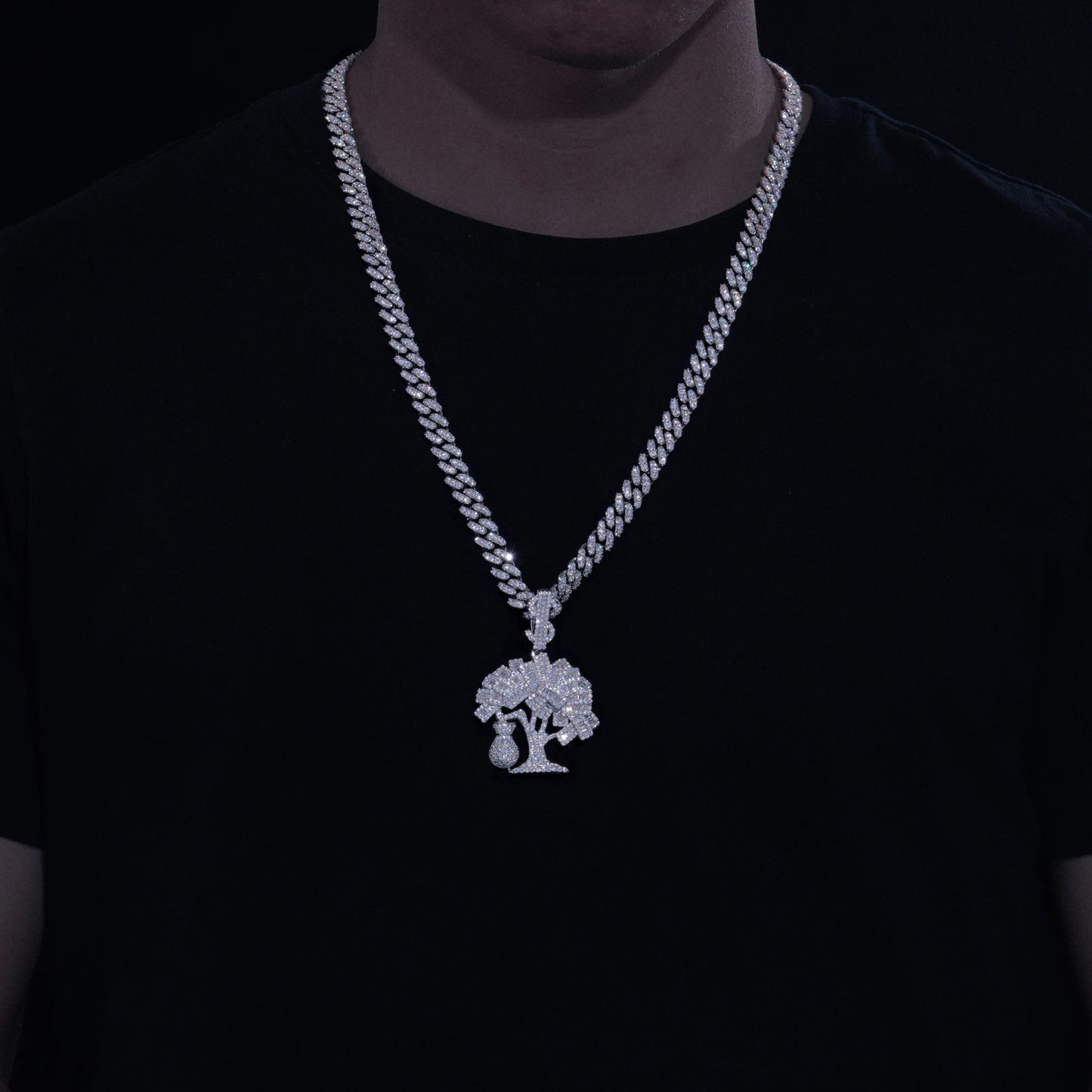 Dropshipping Hip Hop Mens 925 Sterling Silver VVS Baguette Moissanite Diamond Iced Out Dollar Tree Pendant with Money Bag Charm