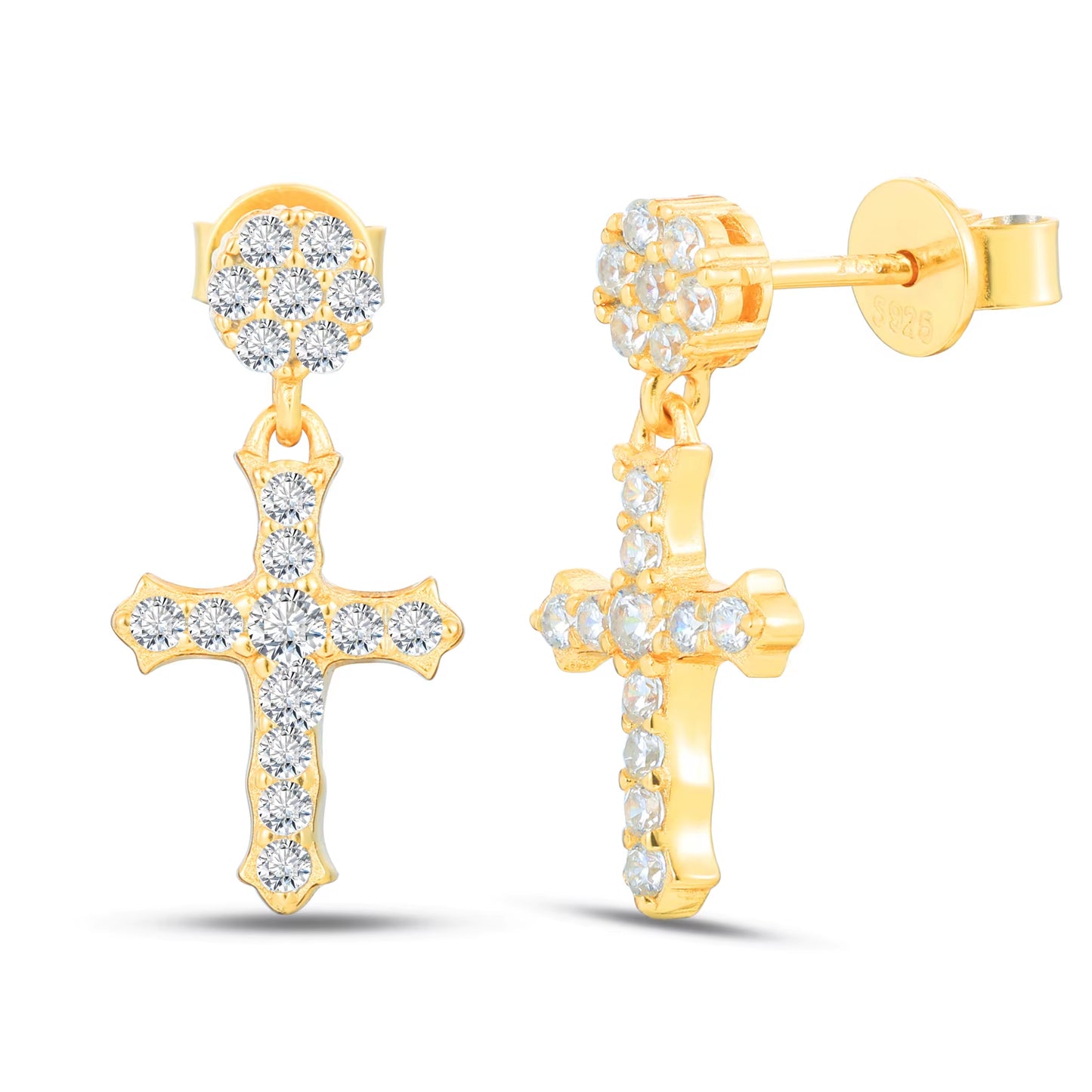 Push Back Ears 925 Silver VVS Moissanite Diamond Iced Out Cross Drop Earring with Flower Stud