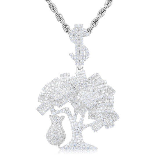 Dropshipping Hip Hop Mens 925 Sterling Silver VVS Baguette Moissanite Diamond Iced Out Dollar Tree Pendant with Money Bag Charm