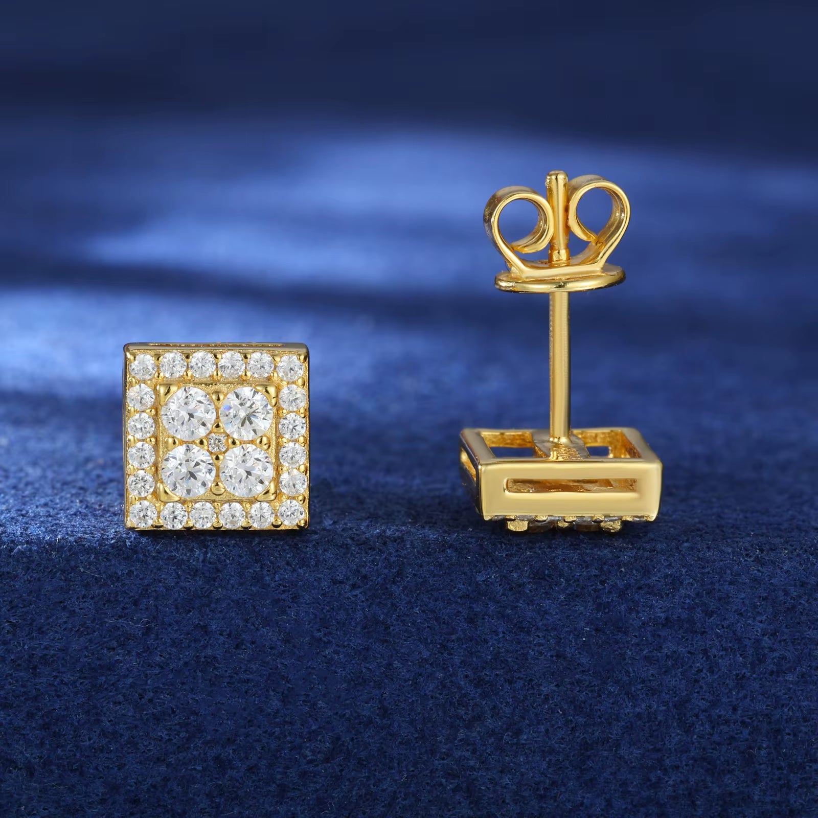 Luxury Geometric Gift Ear Jewelry 925 Sterling Silver Vvs Moissanite Diamond Iced Out Square Stud Earrings with Certificate